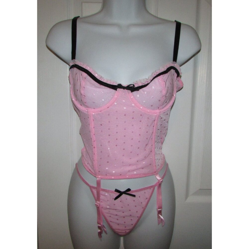 Dreamgirl Pink Mesh 3 Pc Corset Set - NEW